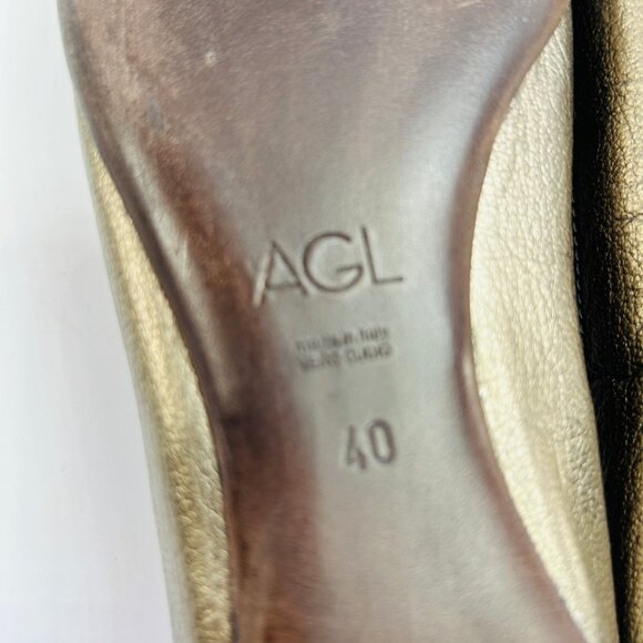 AGL Monika Cap Toe Ballet Flat Size 40 Platinum Leather Slip-On Flats Shoes - Picture 15 of 16